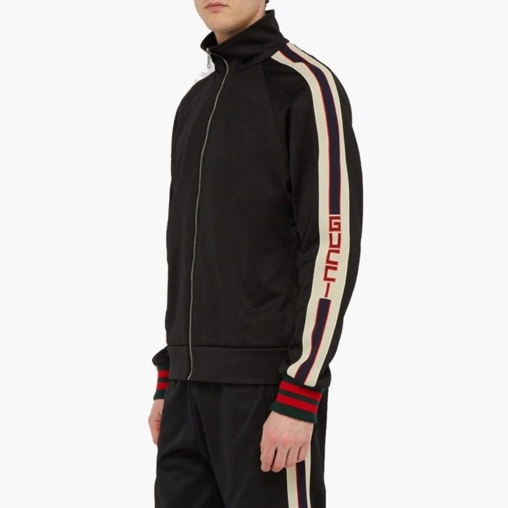 Gucci Black Bomber Jacket with Red and Green Accents
